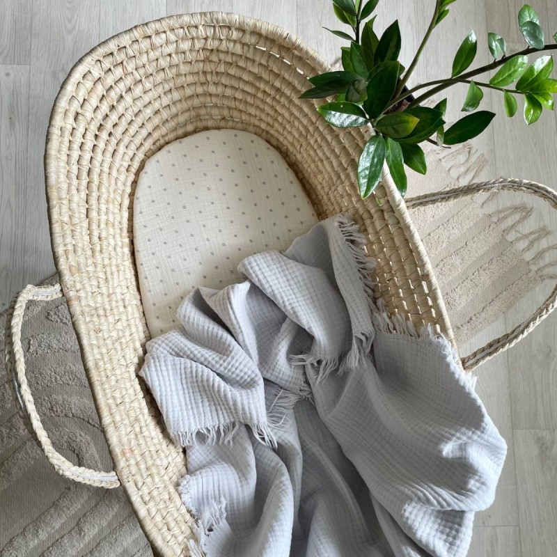 Постільна білизна Msonya Простирадло у візочок муслін Горох сірий