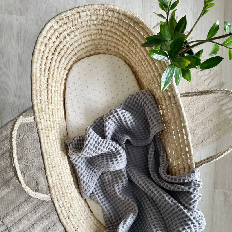 Постільна білизна Msonya Простирадло у візочок муслін Горох сірий