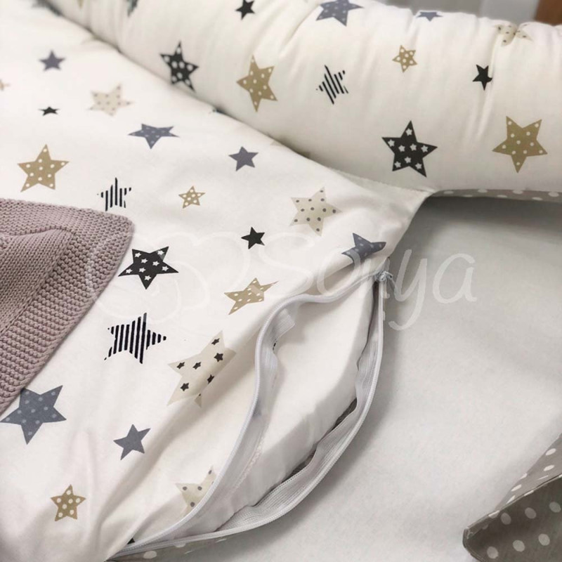 Кокон Msonya Premium сіро-бежевий із зірками