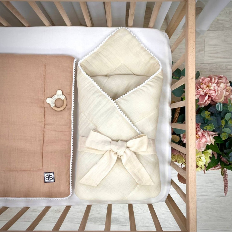 Плед Msonya конверт муслін з напівбубонами крем