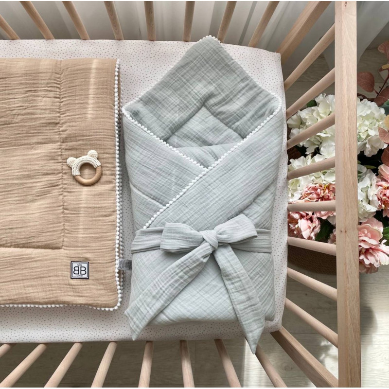 Плед Msonya конверт муслін з напівбубонами сірий