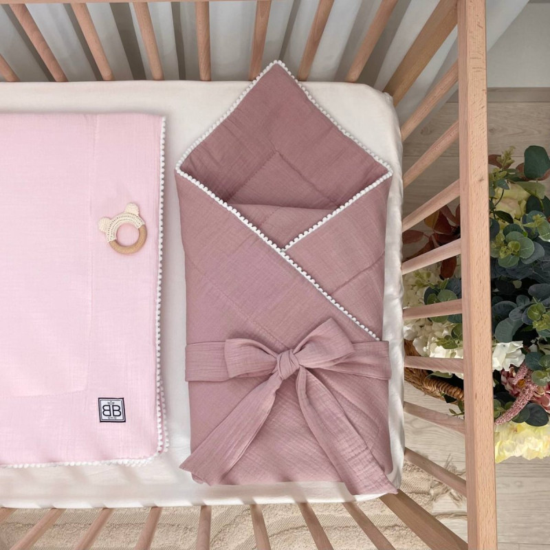 Плед Msonya конверт муслін з напівбубонами пудра