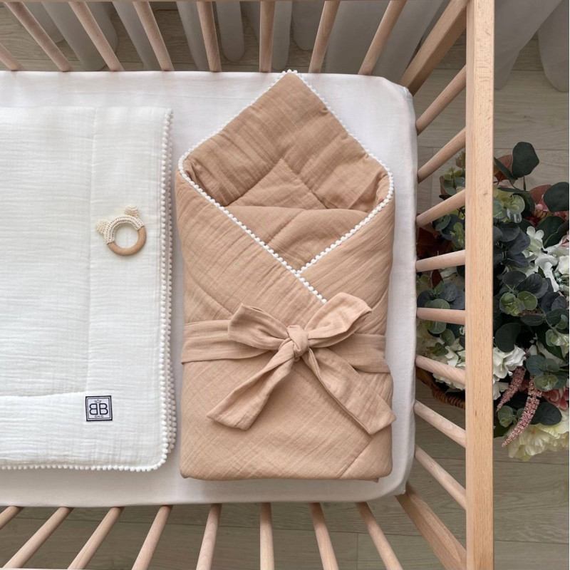 Плед Msonya конверт муслін з напівбубонами бежевий