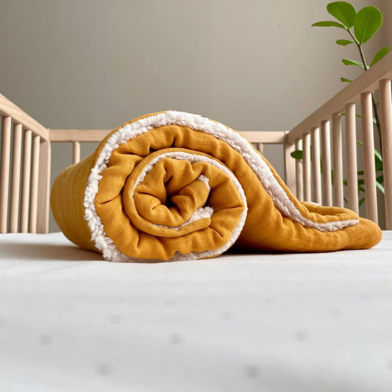 Плед Msonya колекція №10 хутро/муслін гірчиця