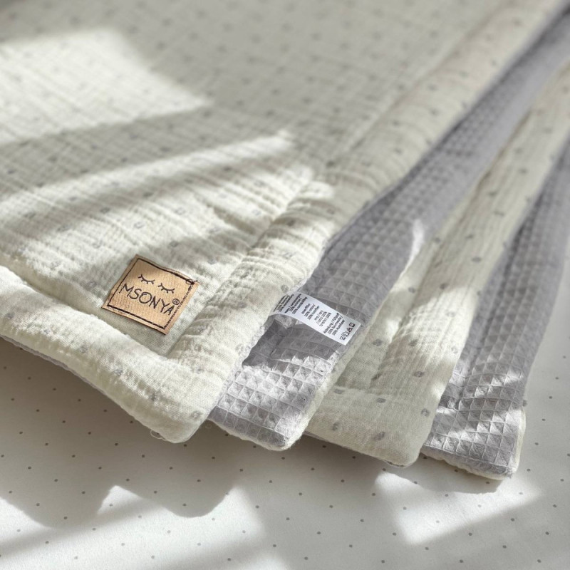 Плед Msonya муслін/вафля Горох сірий