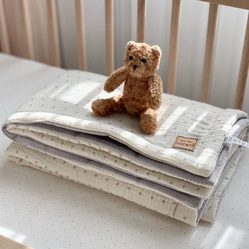 Плед Msonya муслін/вафля Горох сірий