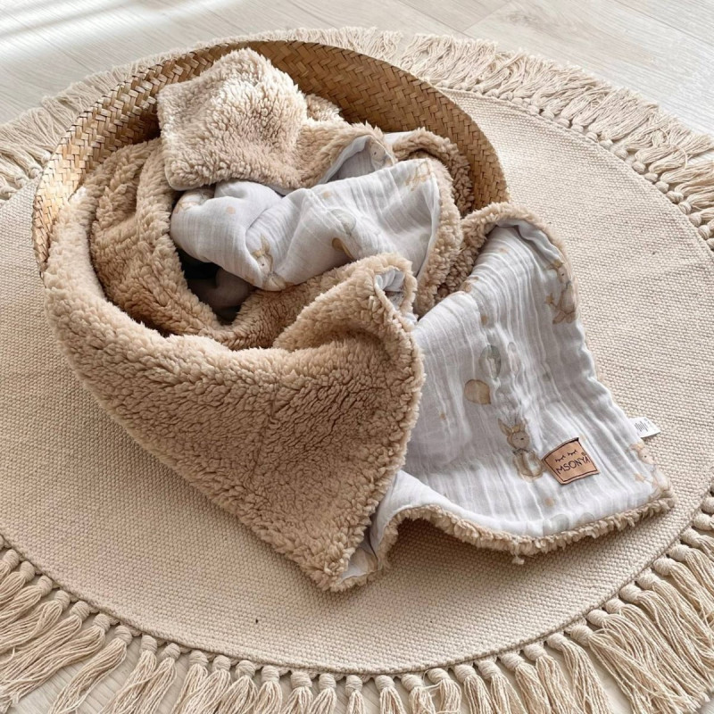 Плед Msonya муслін/хутро Зайці з кульками