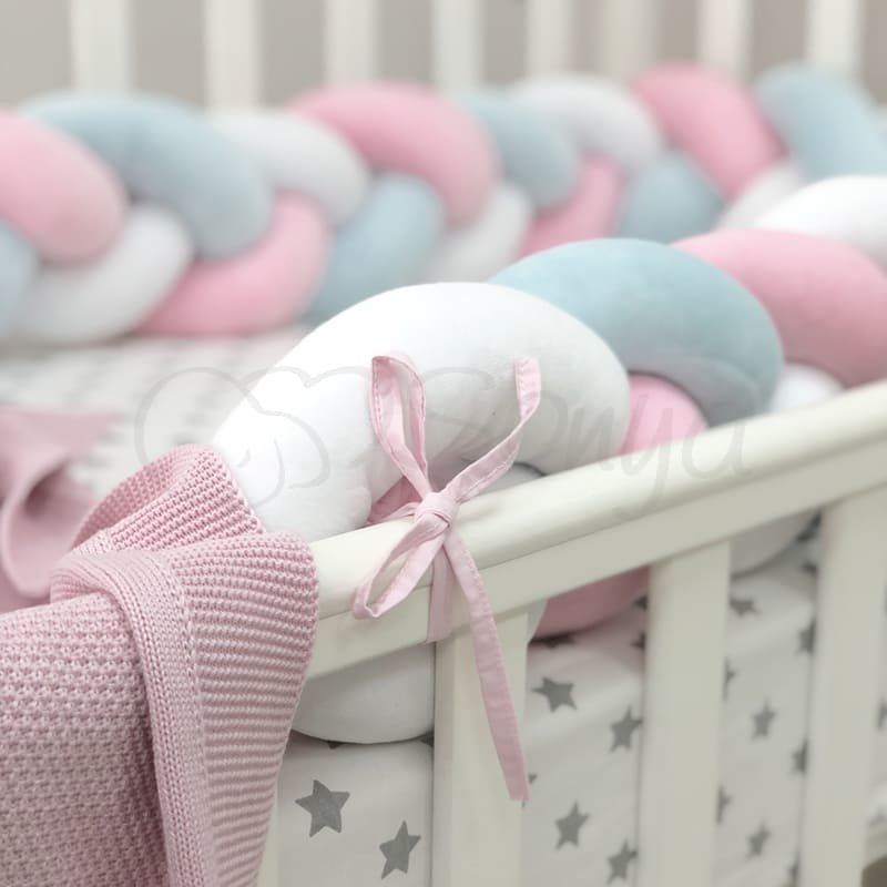 Бортик Msonya Коса 220 см білий/м'ята/рожевий