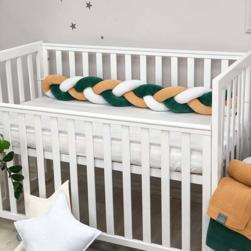 Бортик Msonya Коса 120 см білий/гірчиця/малахіт