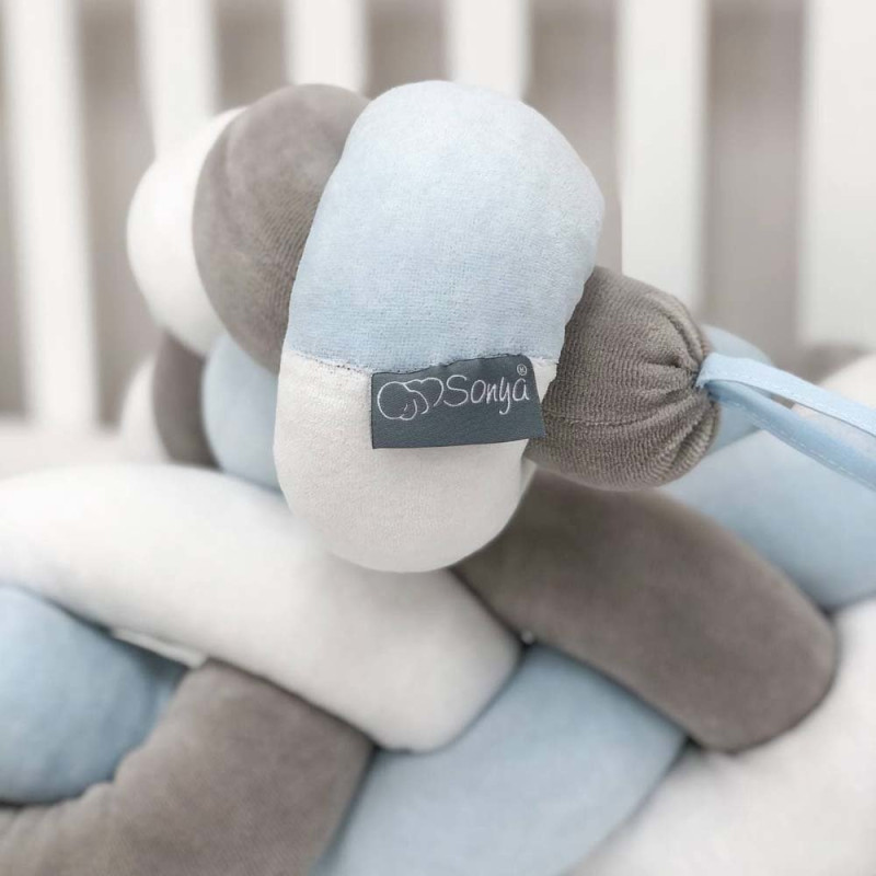 Бортик Msonya Коса 120 см білий/сірий/блідо-блакитний