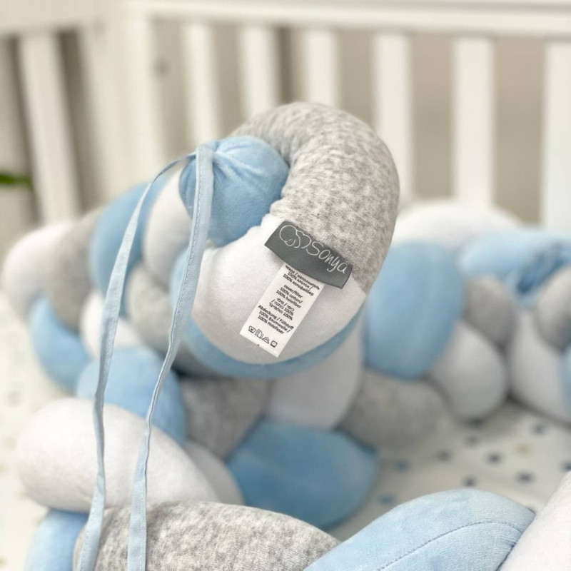 Бортик Msonya Коса 120 см білий/сірий меланж/яскраво-блакитний