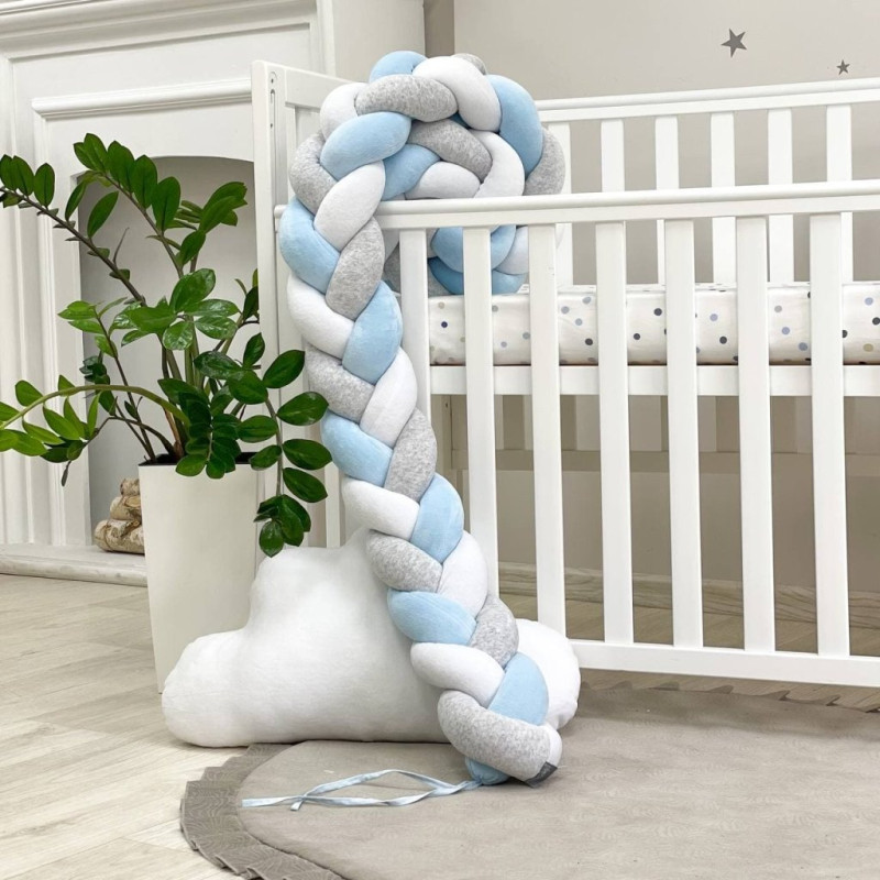 Бортик Msonya Коса 120 см білий/сірий меланж/яскраво-блакитний