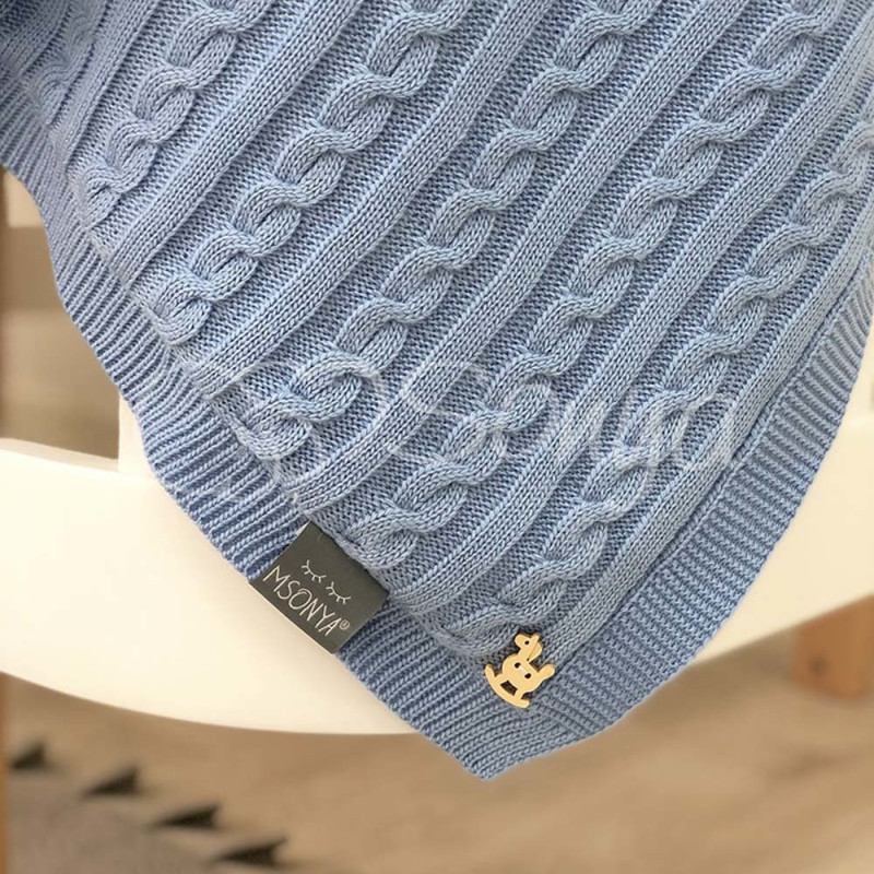 Плед Msonya Бавовняний на підкладці Wellsoft Коса 80х100 см блакитний