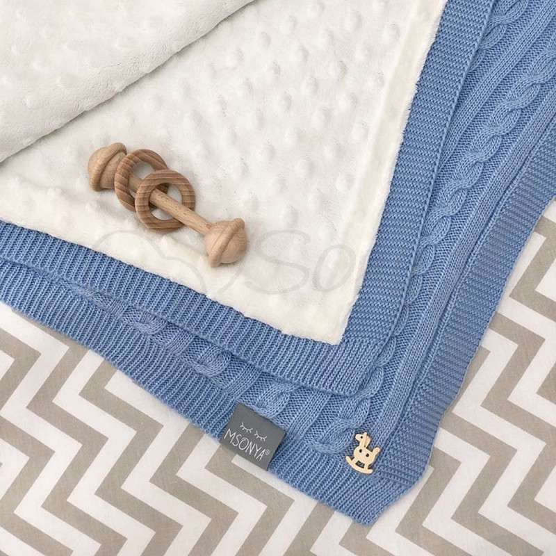 Плед Msonya Бавовняний на підкладці Wellsoft Коса 80х100 см блакитний