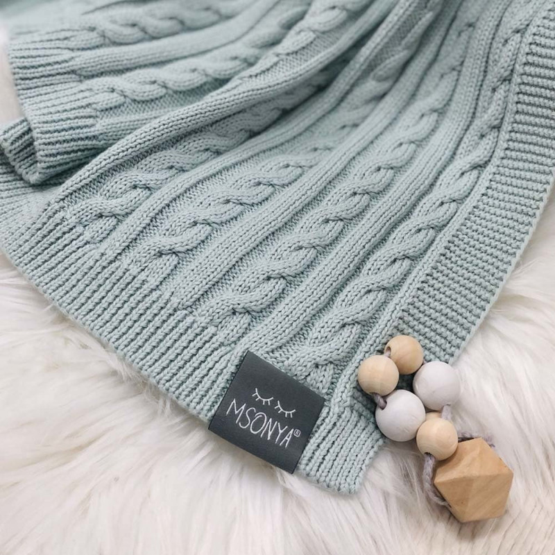 Плед Msonya Бавовняний Коса 80х100 см світло-м'ятний