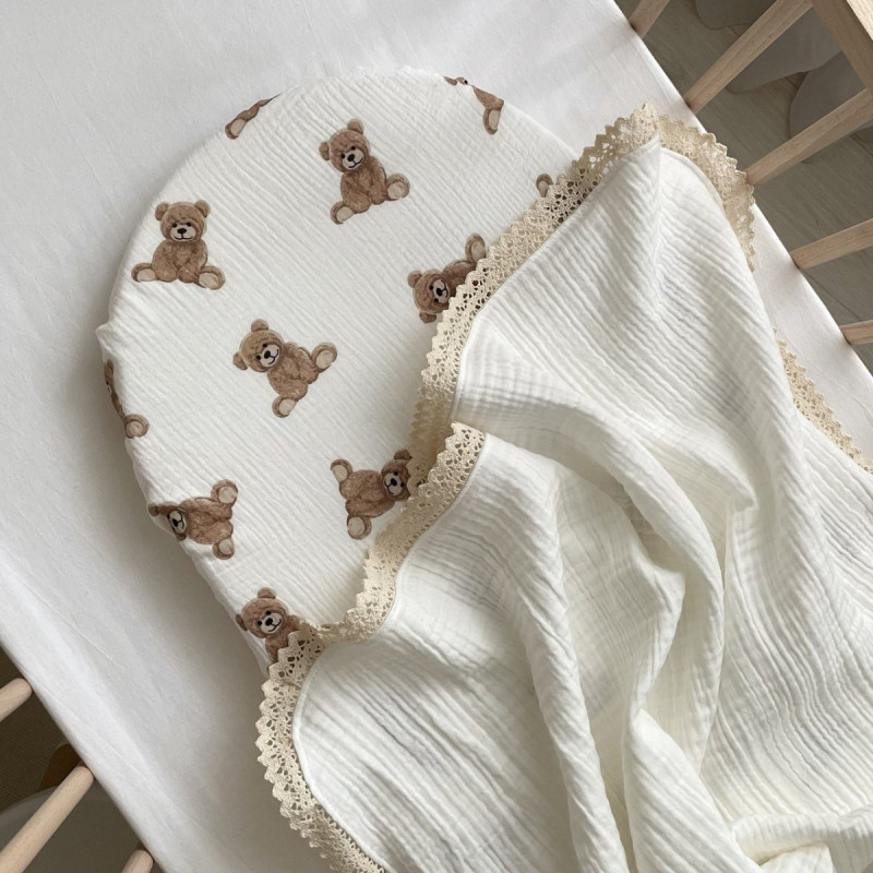 Плед Msonya муслін жатка Білий з мереживом Мальви бежеве