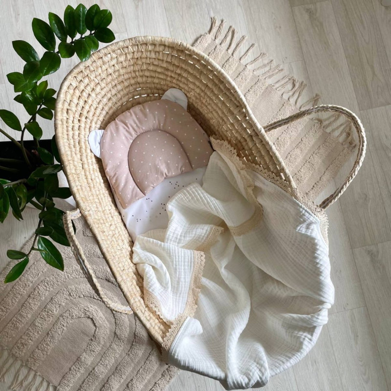 Плед Msonya муслін жатка Білий з мереживом Мальви бежеве