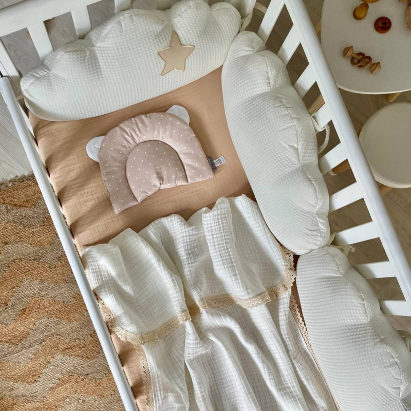 Плед Msonya муслін жатка Білий з мереживом Мальви бежеве