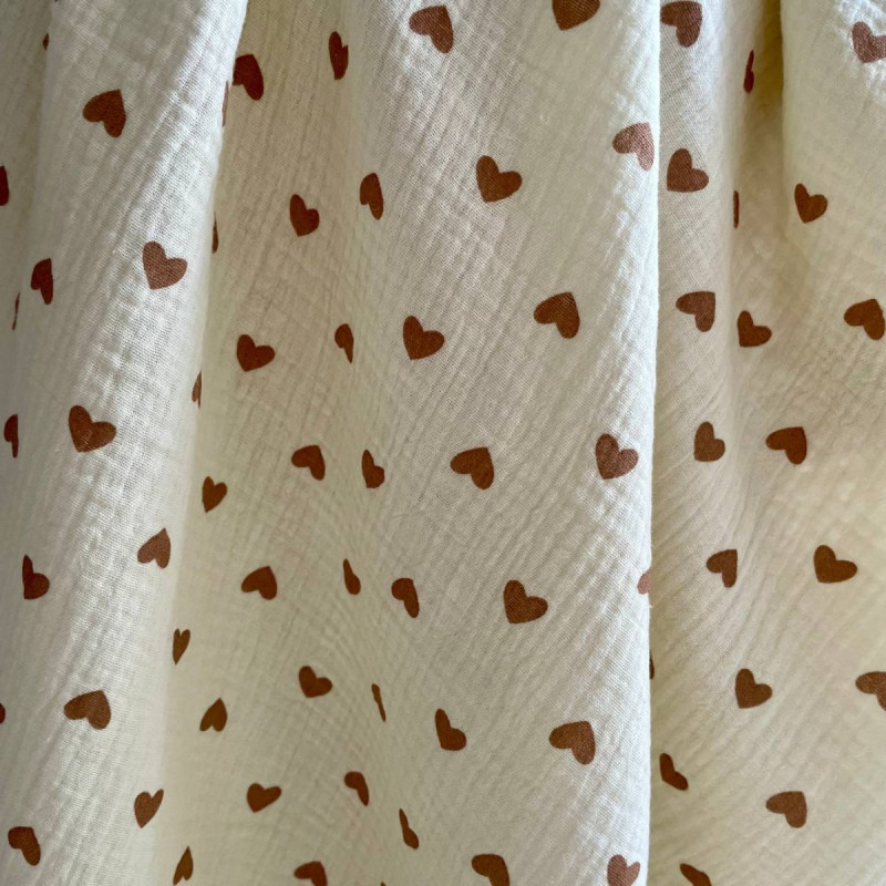 Плед Msonya муслін жатка двошаровий з бахромою Сердечка шоколадні