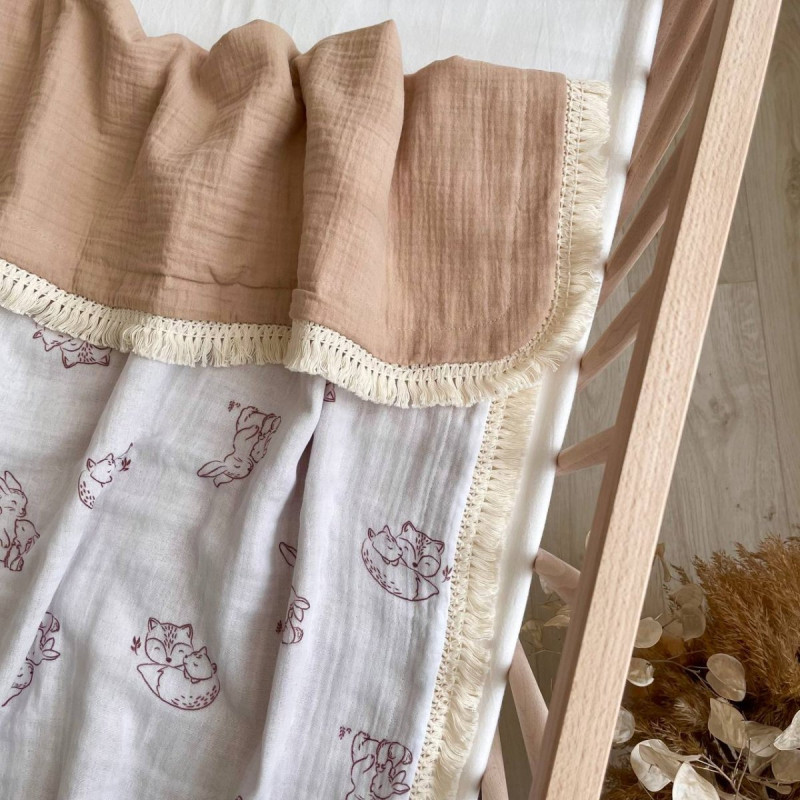 Плед Msonya муслін жатка Обіймашки/бежевий з бахромою