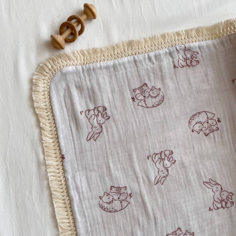 Плед Msonya муслін жатка Обіймашки/бежевий з бахромою