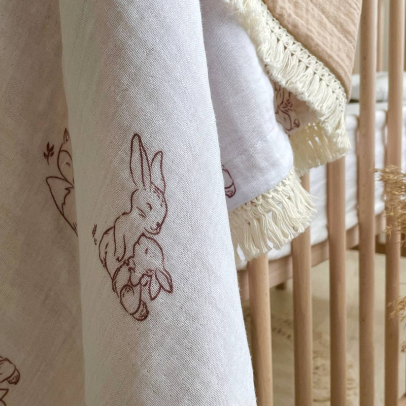 Плед Msonya муслін жатка Обіймашки/бежевий з бахромою