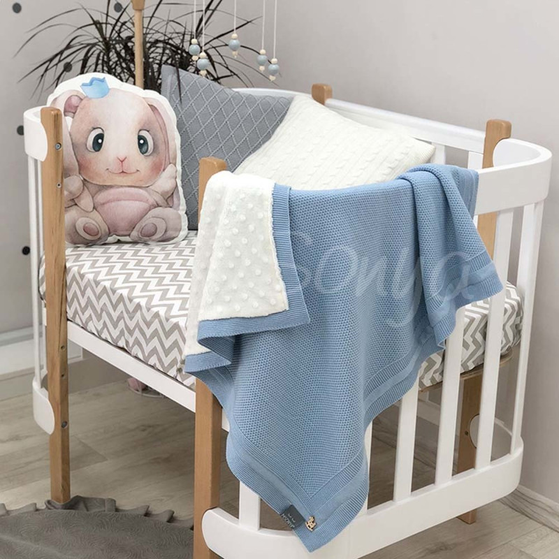 Плед Msonya Бавовняний на підкладці Wellsoft Рогожка 80х100 см блакитний