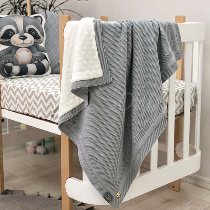 Плед Msonya Бавовняний на підкладці Wellsoft Рогожка 80х100 см сірий