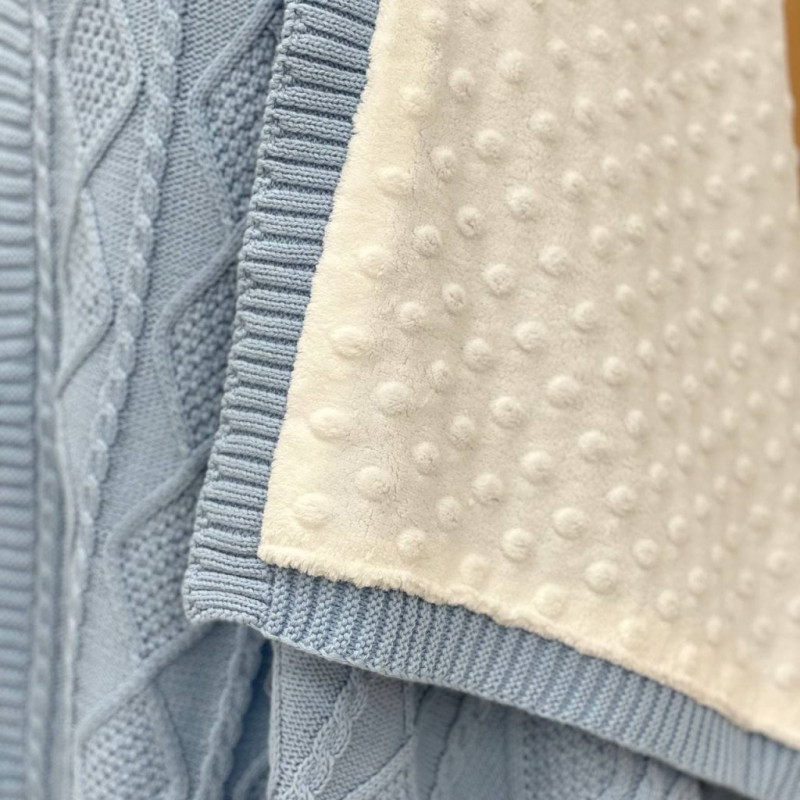 Плед Msonya в'язаний утеплений коси-ромби блакитний