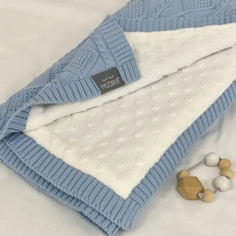 Плед Msonya в'язаний утеплений коси-ромби блакитний