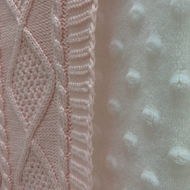 Плед Msonya в'язаний утеплений коси-ромби персик