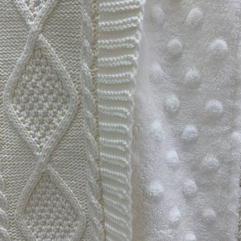 Плед Msonya в'язаний утеплений коси-ромби молочний