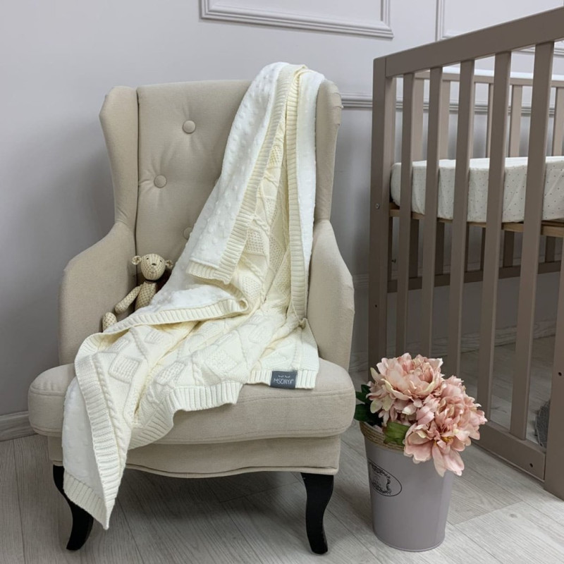 Плед Msonya в'язаний утеплений коси-ромби молочний