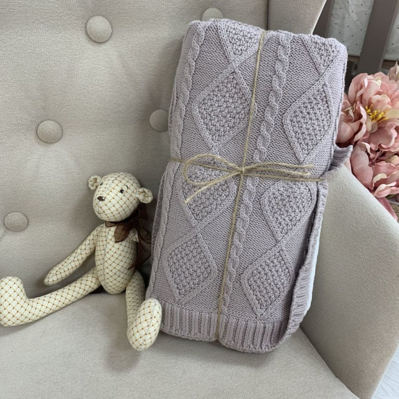 Плед Msonya в'язаний утеплений коси-ромби моко