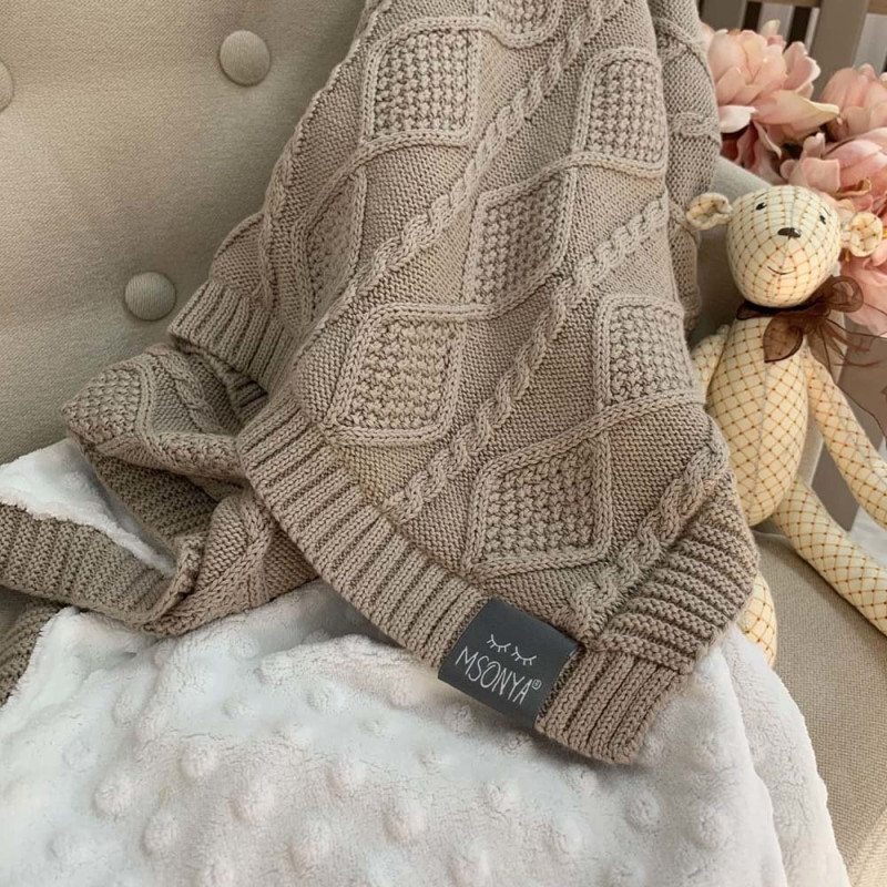 Плед Msonya в'язаний утеплений коси-ромби кава