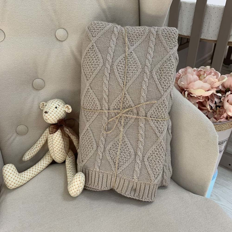 Плед Msonya в'язаний утеплений коси-ромби кава