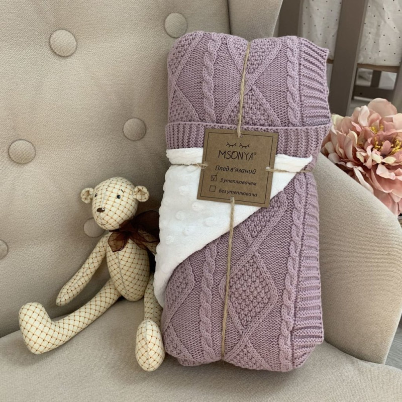 Плед Msonya в'язаний утеплений коси-ромби ліла