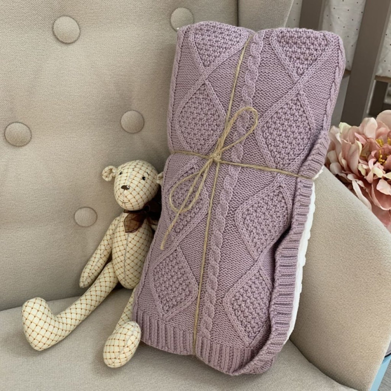 Плед Msonya в'язаний утеплений коси-ромби ліла