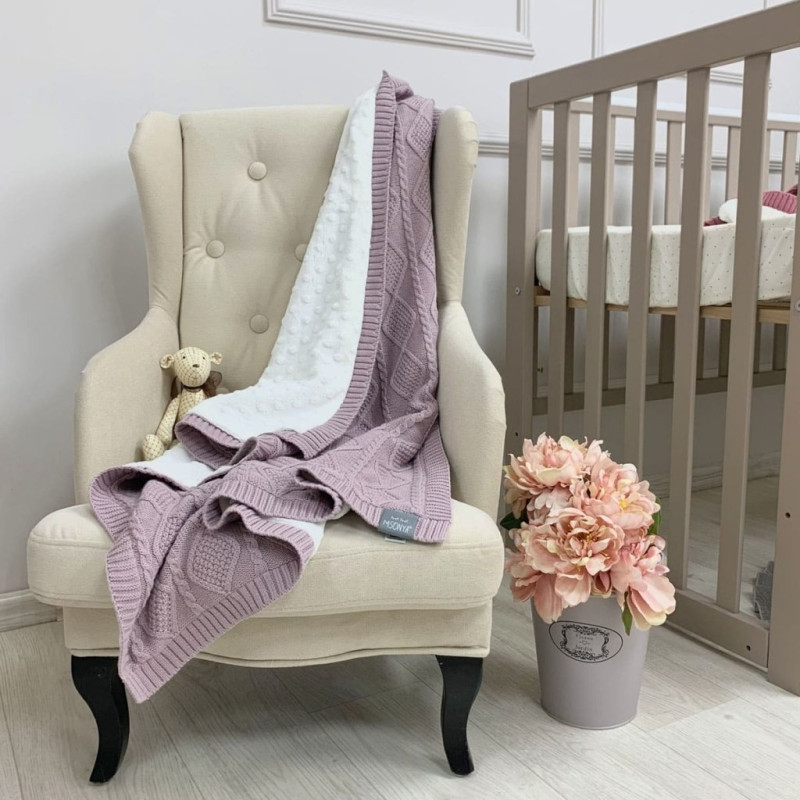 Плед Msonya в'язаний утеплений коси-ромби ліла