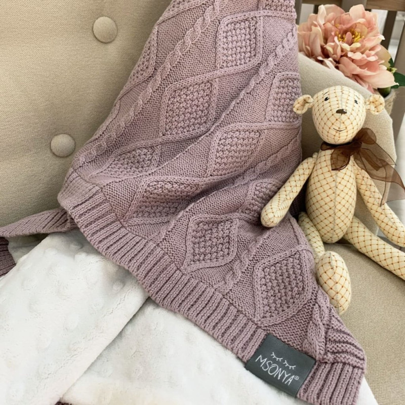 Плед Msonya в'язаний утеплений коси-ромби ліла