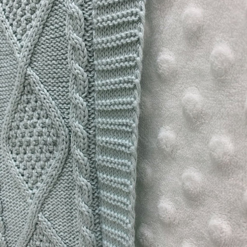 Плед Msonya в'язаний утеплений коси-ромби м'ятний світлий