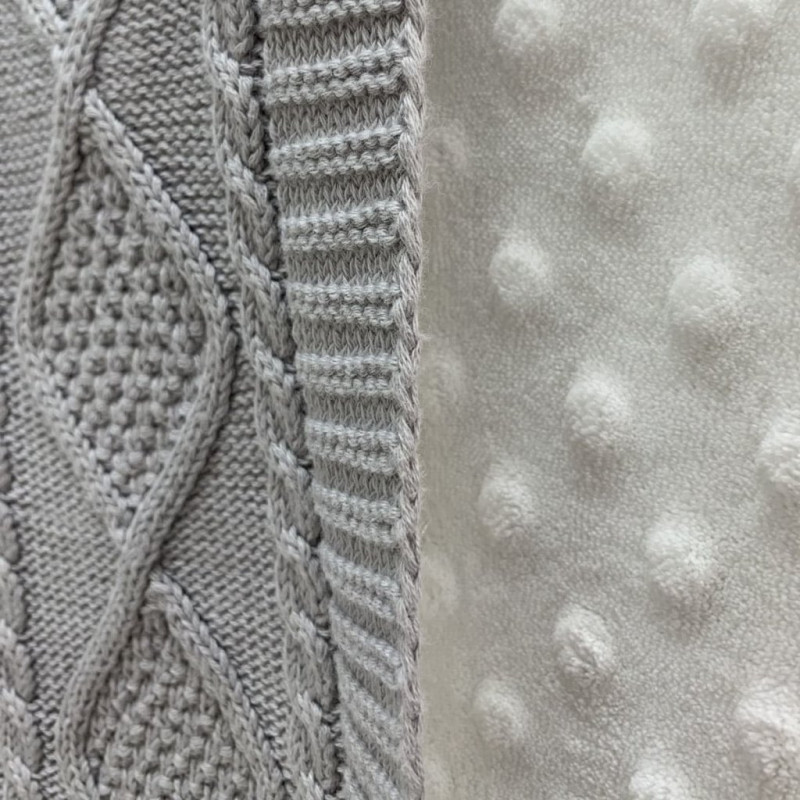 Плед Msonya в'язаний утеплений коси-ромби сірий