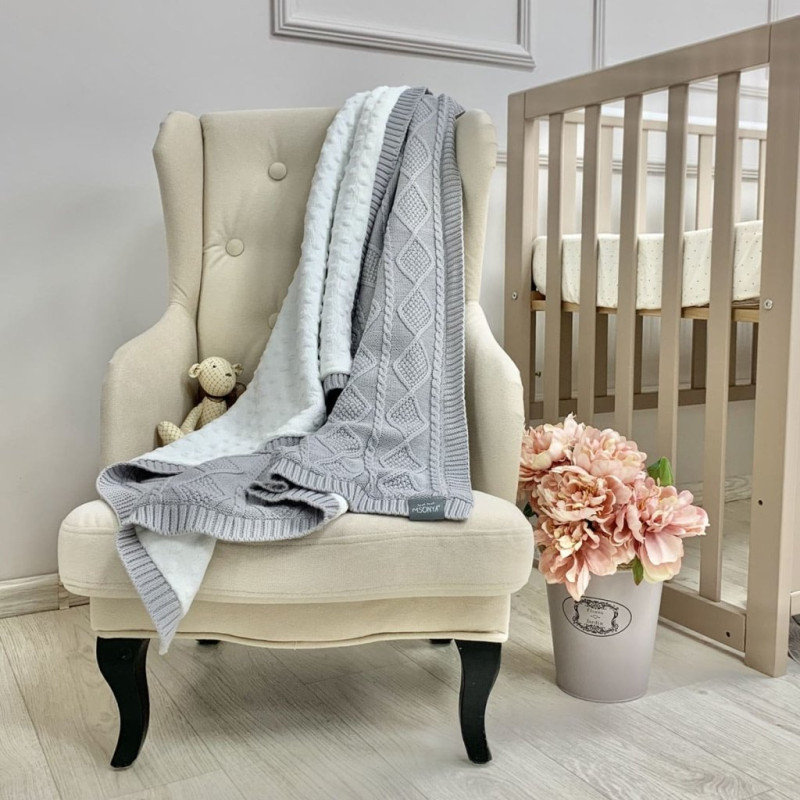 Плед Msonya в'язаний утеплений коси-ромби сірий