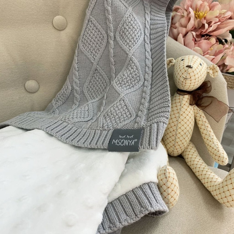 Плед Msonya в'язаний утеплений коси-ромби сірий
