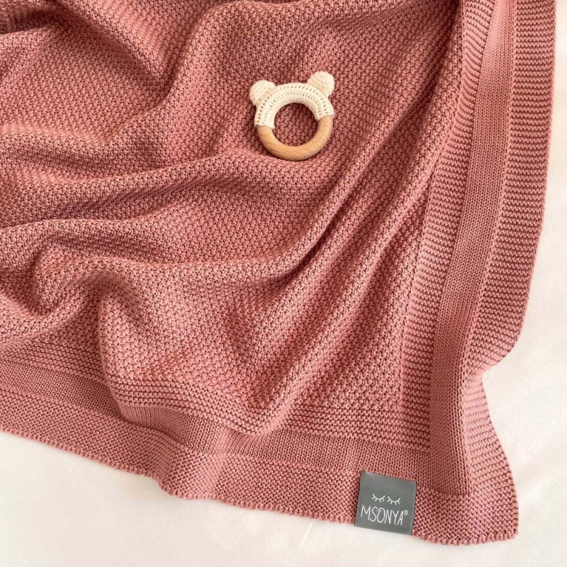 Плед Msonya Бавовняний Рогожка 80х100 см запорошена троянда