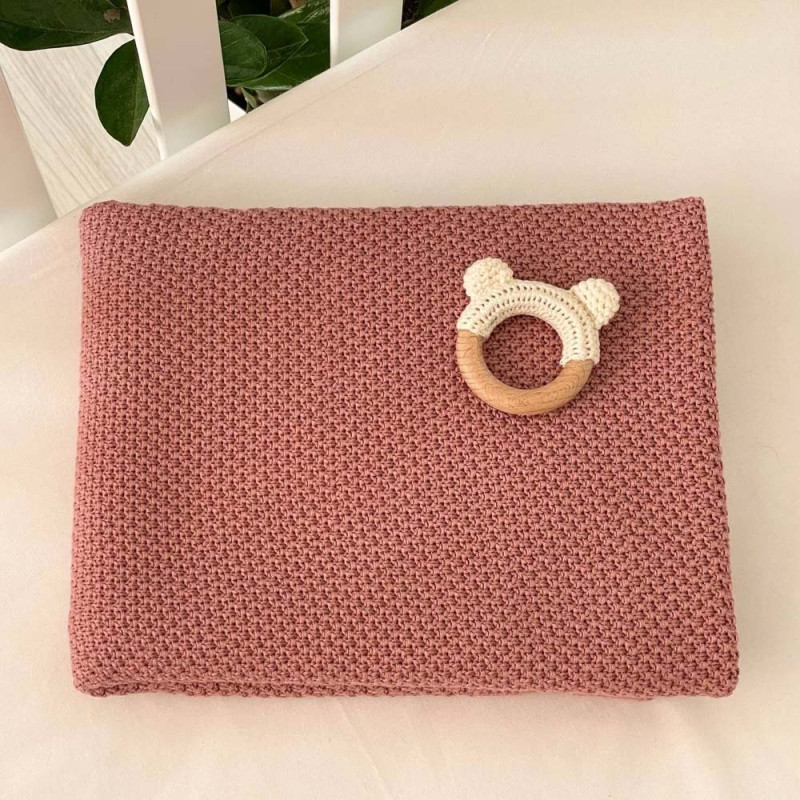 Плед Msonya Бавовняний Рогожка 80х100 см запорошена троянда