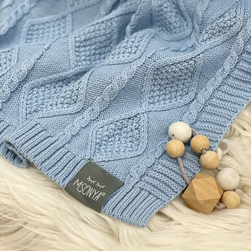 Плед Msonya В'язаний ромб-коса блакитний