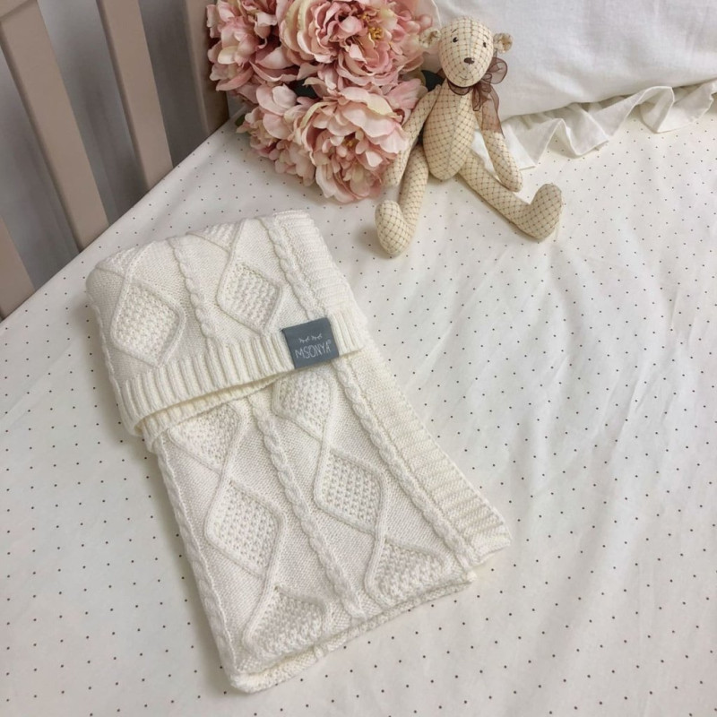 Плед Msonya В'язаний ромб-коса молочний