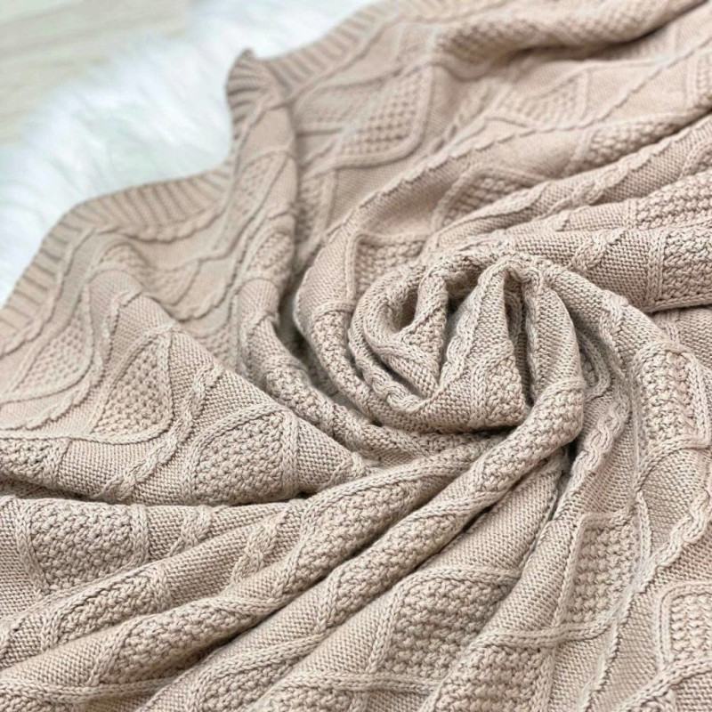 Плед Msonya В'язаний ромб-коса кава