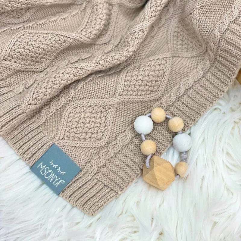 Плед Msonya В'язаний ромб-коса кава